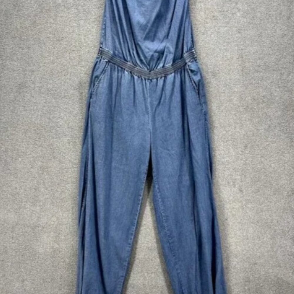 Joie Jumpsuit Womens Medium Blue Sleeveless elastic waist pockets